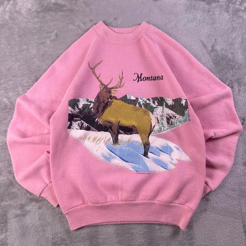 Vintage 1992 Montana Native American Horse Snow Wolf Sweatshirt Women’s L Pink